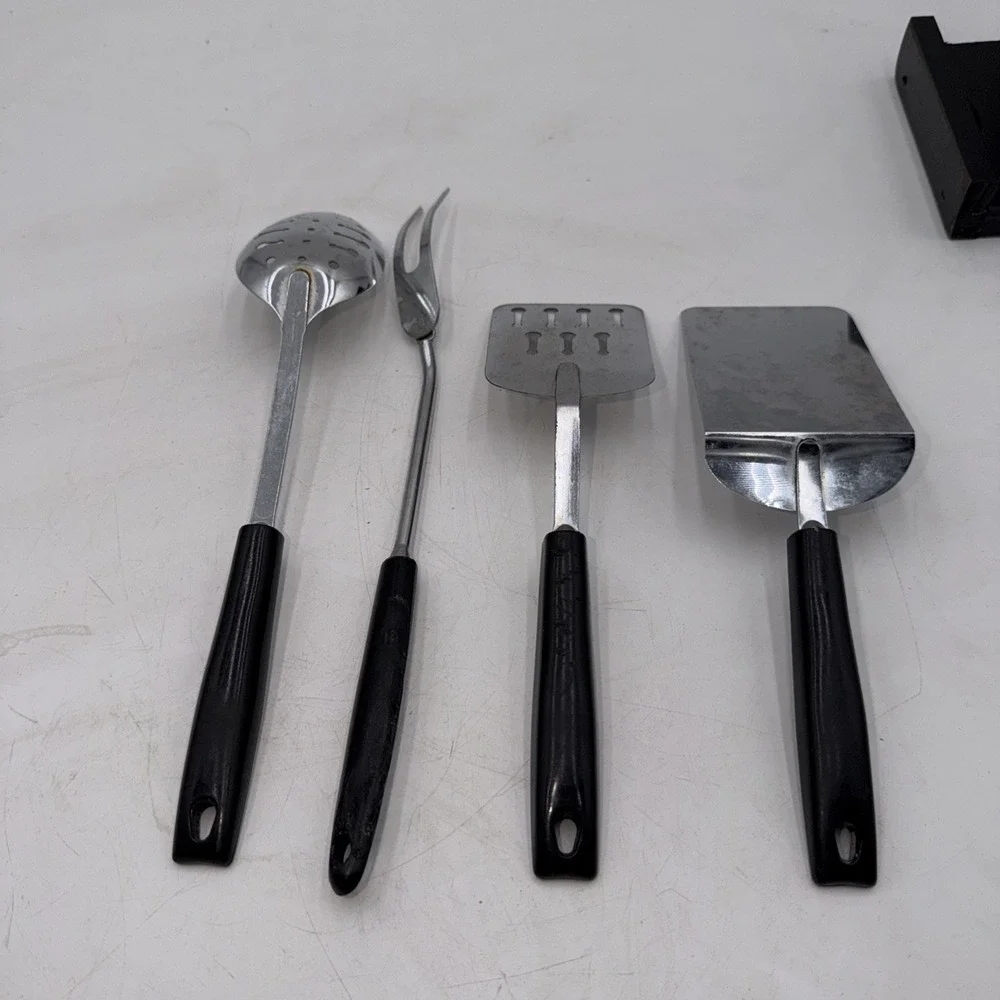 Ekco Kitchen Utensil Set USA Chrome Black Handles VTG Chromium Plated MCM